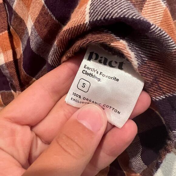 PACT Women's Mila Purple Orange Plaid Button Down Flannel Top Size Small - Picture 6 of 6